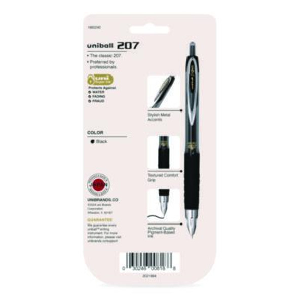 Signo 207 Gel Pen, Retractable, Fine 0.5 Mm, Black Ink, Smoke/Black Barrel, 5/Pack