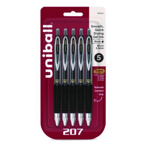 Signo 207 Gel Pen, Retractable, Fine 0.5 Mm, Black Ink, Smoke/Black Barrel, 5/Pack