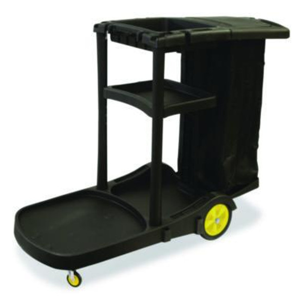 Premier Janitor Cart, 2 Shelves, Plastic, 18.25 x 44.5 x 38, Black