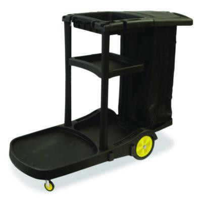 Premier Janitor Cart, 2 Shelves, Plastic, 18.25 x 44.5 x 38, Black