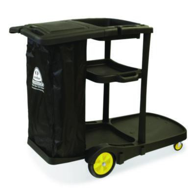 Premier Janitor Cart, 2 Shelves, Plastic, 18.25 x 44.5 x 38, Black