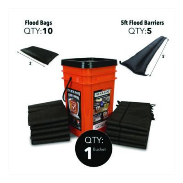 Outdoor Grab And Go Bucket Kit, (1) Bucket, (10) Flood Bags, (5) Flood Barriers