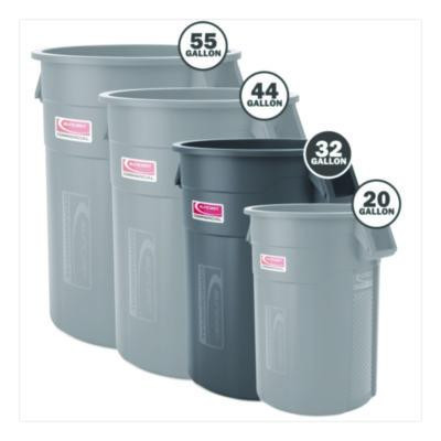 Injection Molded Utility Trash Can, 32 Gal, Plastic/Resin, Gray