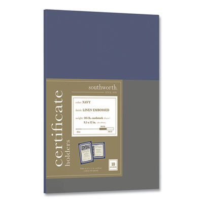 Certificate Holder, Navy, 105-Lb Linen Stock, 12 x 9.5, 10/Pack