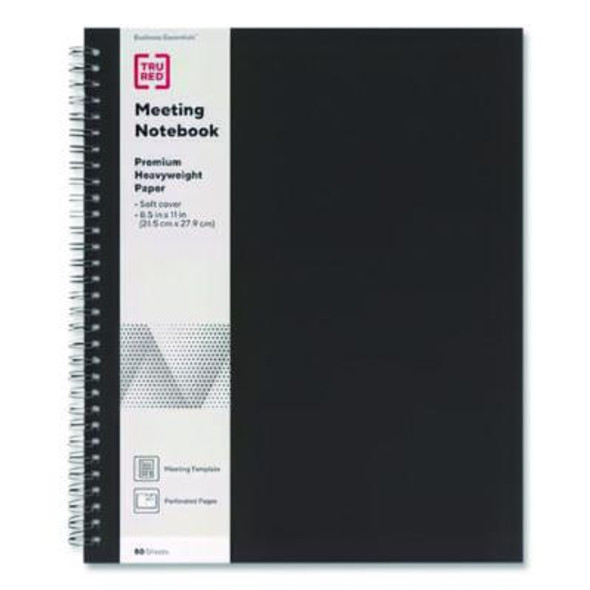 Wirebound Soft-Cover Business-Meeting Journal, Meeting-Minutes/Notes Format, Black Cover, (80) 11 x 8.5 Sheets