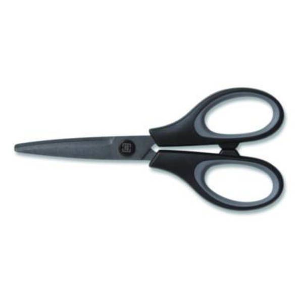 Non-Stick Titanium-Coated Scissors, 5" Long, 2.36" Cut Length, Straight Black/Gray Handle, Gun-Metal Gray Blades