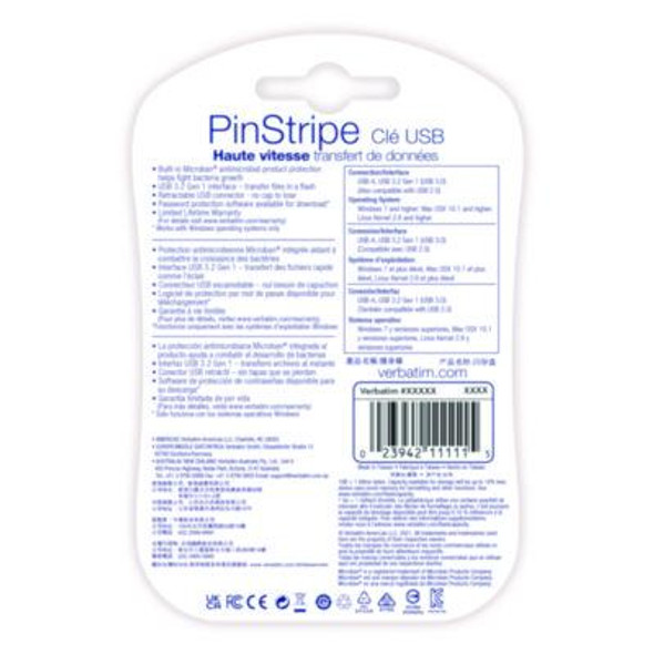 Pinstripe Usb 3.2 Flash Drive, 64 Gb, Black