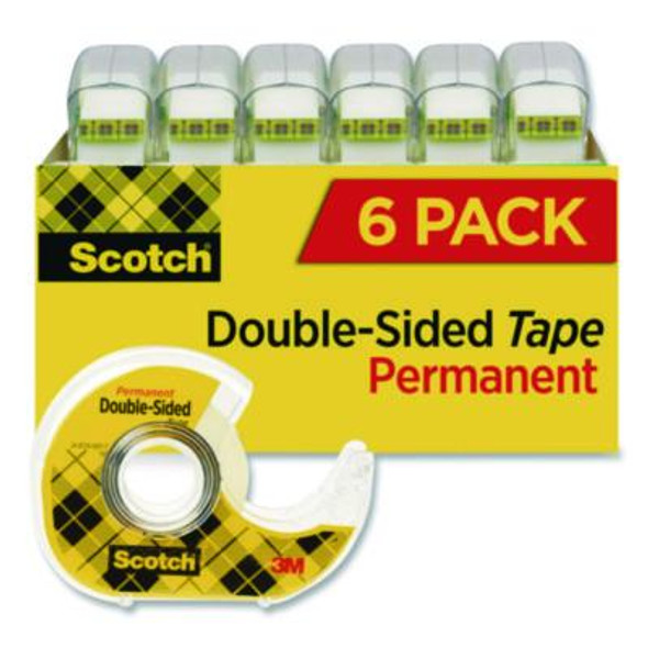 Double-Sided Permanent Tape In Handheld Dispenser, 1" Core, 0.5" x 500", 6/Pack