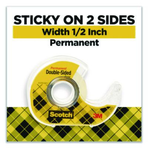 Double-Sided Permanent Tape In Handheld Dispenser, 1" Core, 0.5" x 500", 6/Pack