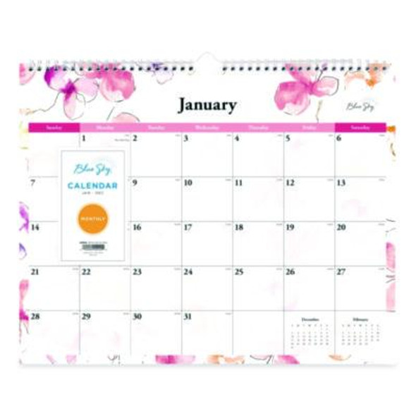 Lindley Monthly Wall Calendar, Floral Artwork, 15 x 12, White/Pink/Red Sheets, 12-Month (Jan To Dec): 2026