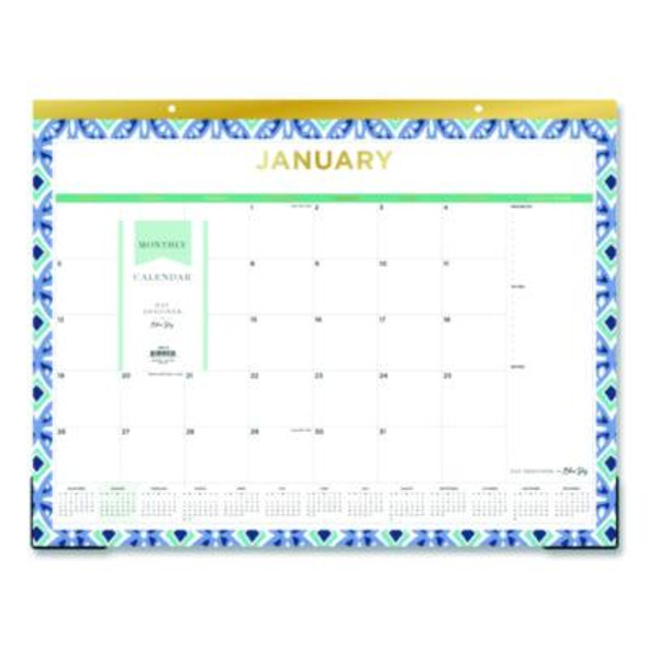 Tile Monthly Desk Pad Calendar, Geometric Artwork, 22 x 17, White/Blue/Green Sheets, 12-Month (Jan To Dec): 2026