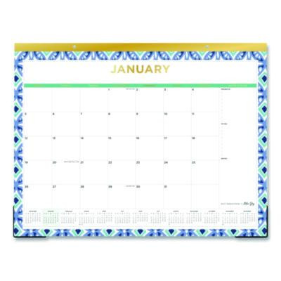Tile Monthly Desk Pad Calendar, Geometric Artwork, 22 x 17, White/Blue/Green Sheets, 12-Month (Jan To Dec): 2026