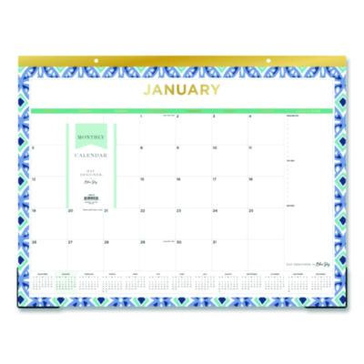 Tile Monthly Desk Pad Calendar, Geometric Artwork, 22 x 17, White/Blue/Green Sheets, 12-Month (Jan To Dec): 2026