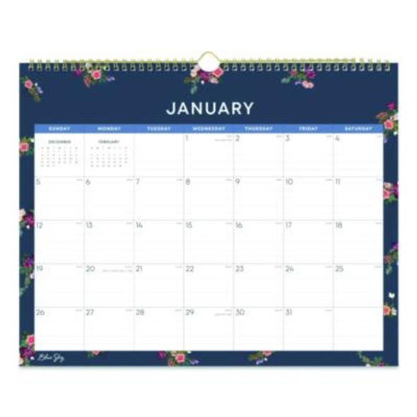 Ashlyn Monthly Wall Calendar, Floral Artwork, 15 x 12, White/Blue/Pink Sheets, 12-Month (Jan To Dec): 2026