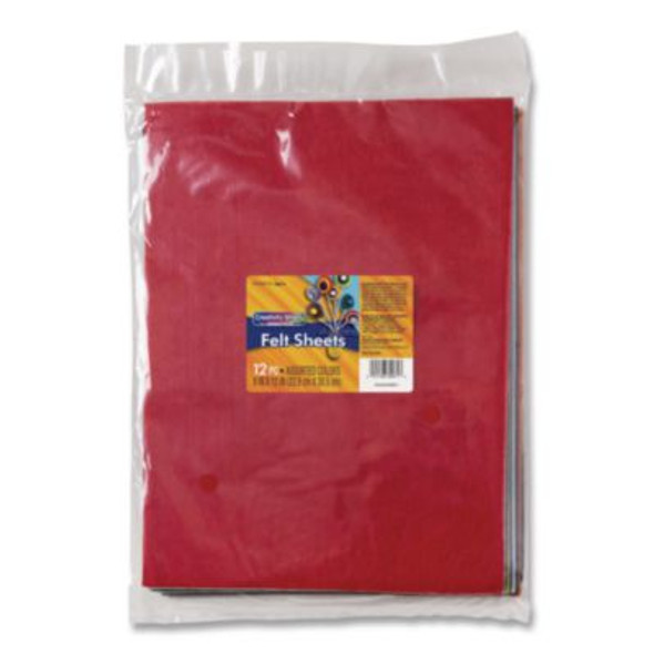 Felt Sheets, Rectangular, 9 x12, Assorted Colors, 12/Pack