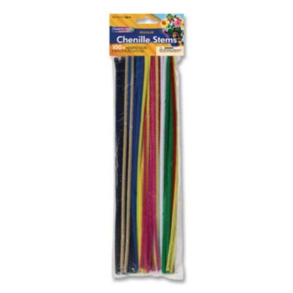 Regular Stems, 12" x 4 Mm, Metal Wire/Polyester, Assorted Colors, 100/Pack