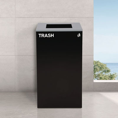 29 Gallon Trash/Recycling Cans, Steel, Blue Recycling Can With Square Lid, Black Trash Can With Square Lid