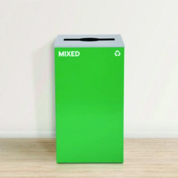 29 Gallon Trash/Recycling Cans, Steel, Green Mixed Recycling Can With Mixed Lid, Black Trash Can With Square Lid