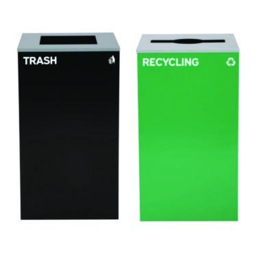 29 Gallon Trash/Recycling Cans, Steel, Green Recycling Can With Mixed Lid, Black Trash Can With Square Lid