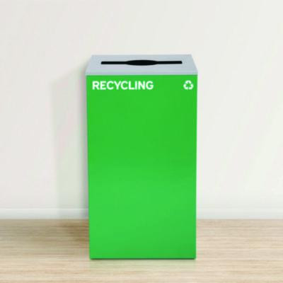 29 Gallon Trash/Recycling Cans, Steel, Green Recycling Can With Mixed Lid, Black Trash Can With Square Lid