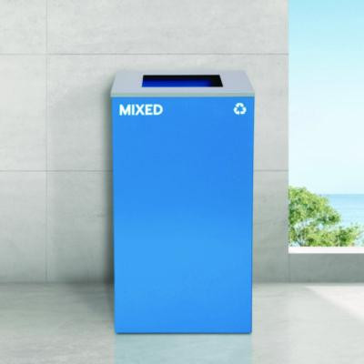 29 Gallon Trash/Recycling Cans, Steel, Blue Mixed Recycling Can, Green Compost Can, Black Trash Can With Square Lids