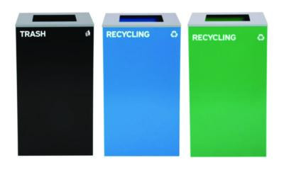 29 Gallon Trash/Recycling Cans, Steel, Blue Recycling Can, Green Recycling Can, Black Trash Can With Square Lids