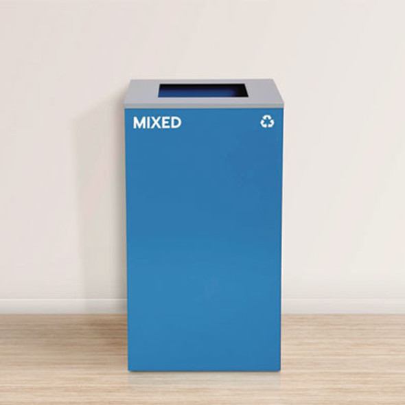 29 Gallon Trash/Recycling Cans, Steel, Blue Mixed Recycling Can With Square Lid, Black Trash Can With Square Lid