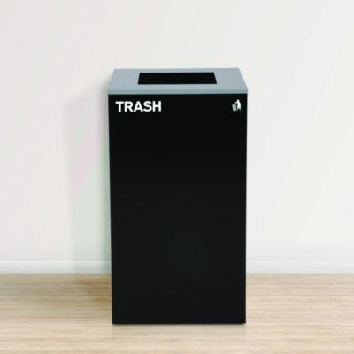 29 Gallon Trash/Recycling Cans, Steel, Blue Recycling Can And Black Trash Can w/Square Lids, Green Compost Can With Mixed Lid