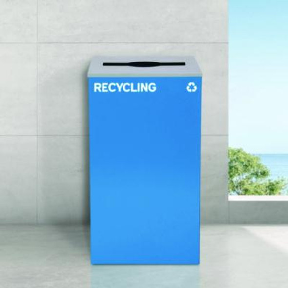 29 Gallon Trash/Recycling Cans, Steel, Blue Recycling Can w/Mixed Lid, Green Recycling Can And Black Trash Can With Sq Lid