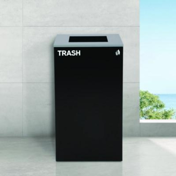 29 Gallon Trash/Recycling Cans, Steel, Blue Recycling And Green Mixed Recycling Can w/Mixed Lids, Black Trash Can w/Sq Lid