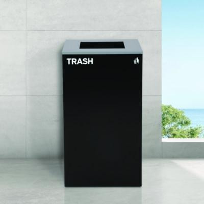 29 Gallon Trash/Recycling Cans, Steel, Blue Recycling And Green Mixed Recycling Can w/Mixed Lids, Black Trash Can w/Sq Lid
