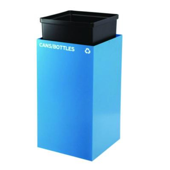 29 Gallon Trash/Recycling Cans, Steel, Blue Cans/Bottles With Circle Lid, Green Compost And Black Trash Cans With Square Lids