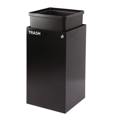 29 Gallon Trash/Recycling Cans, Steel, Blue Recycling With Mixed Lid, Black Trash Can With Square Lid