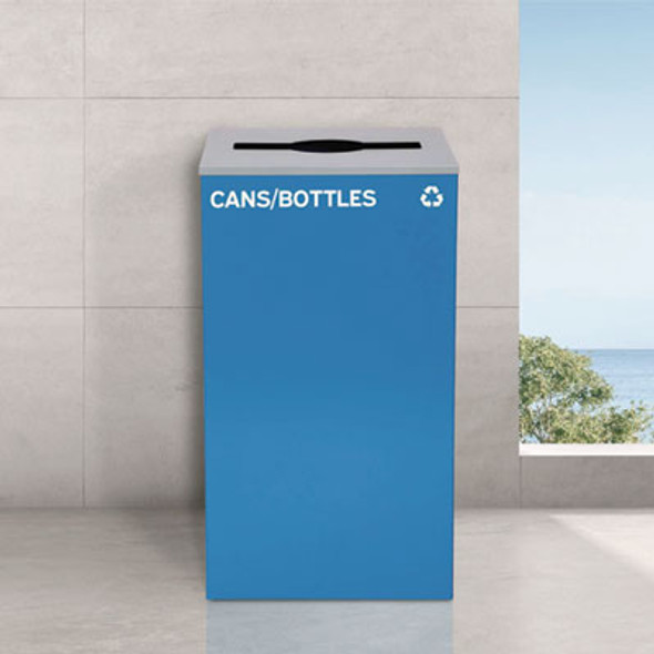 29 Gallon Trash/Recycling Cans, Steel, Blue Cans/Bottles Recycling With Mixed Lid, Black Trash Can With Square Lid