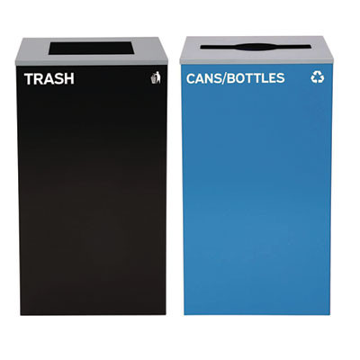 29 Gallon Trash/Recycling Cans, Steel, Blue Cans/Bottles Recycling With Mixed Lid, Black Trash Can With Square Lid
