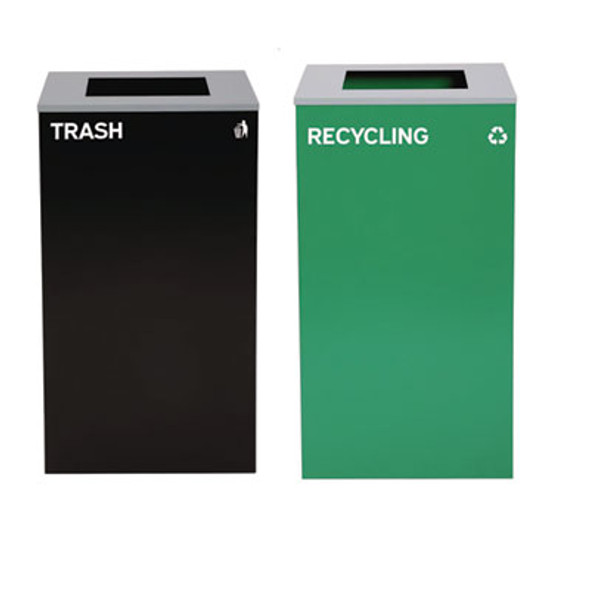 29 Gallon Trash/Recycling Cans, Steel, Green Recycling Can With Square Lid, Black Trash Can With Square Lid