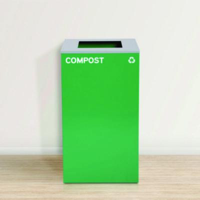 29 Gallon Trash/Recycling Cans, Steel, Green Compost Can With Square Lid, Black Trash Can With Square Lid
