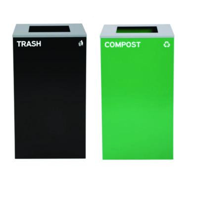 29 Gallon Trash/Recycling Cans, Steel, Green Compost Can With Square Lid, Black Trash Can With Square Lid
