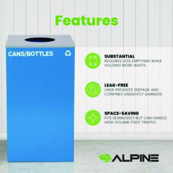 29 Gallon Trash/Recycling Cans, Steel, Blue Cans/Bottles Recycling Can With Circle Lid