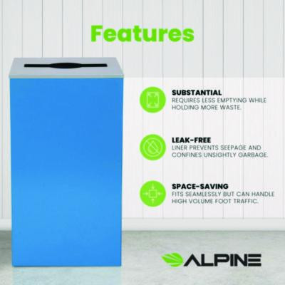 29 Gallon Trash/Recycling Cans, Steel, Blue Can With Mixed Lid