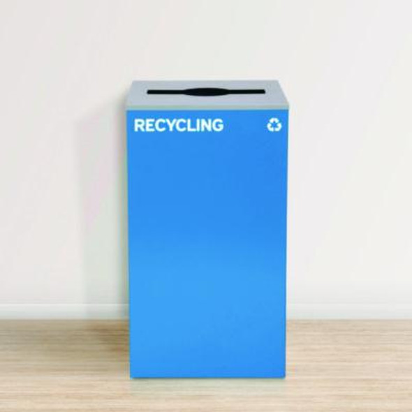 29 Gallon Trash/Recycling Cans, Steel, Blue Recycling Can With Mixed Lid