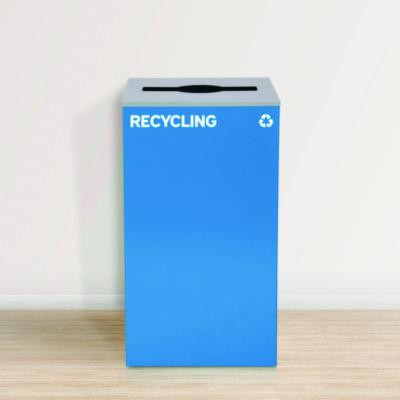 29 Gallon Trash/Recycling Cans, Steel, Blue Recycling Can With Mixed Lid