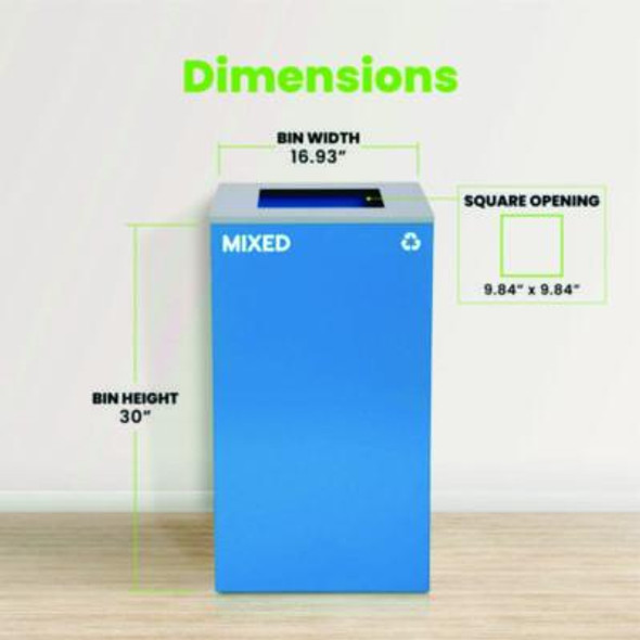 29 Gallon Trash/Recycling Cans, Steel, Blue Mixed Recycling Can With Square Lid