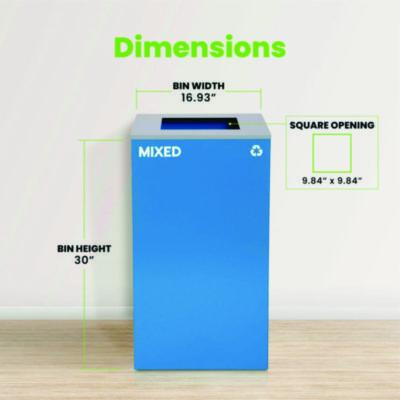 29 Gallon Trash/Recycling Cans, Steel, Blue Mixed Recycling Can With Square Lid