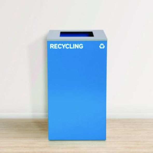 29 Gallon Trash/Recycling Cans, Steel, Blue Recycling Can With Square Lid