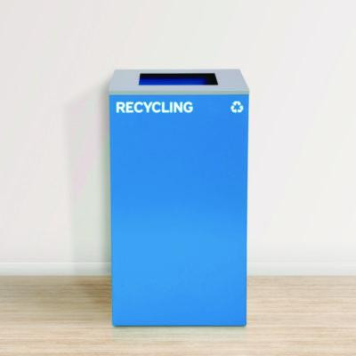 29 Gallon Trash/Recycling Cans, Steel, Blue Recycling Can With Square Lid