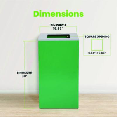 29 Gallon Trash/Recycling Cans, Steel, Green Can With Square Lid