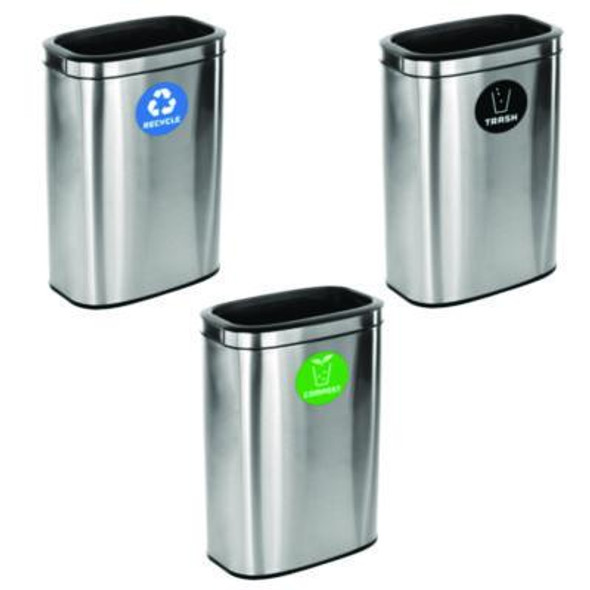 10.5 Gallon Recycle, Trash And Compost Combo Station, Brushed Stainless Steel