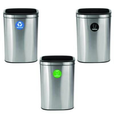 10.5 Gallon Recycle, Trash And Compost Combo Station, Brushed Stainless Steel