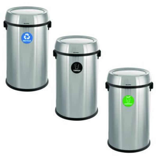 17 Gallon Stainless Steel Indoor Recycling, Trash And Compost Bins With Swivel Lid